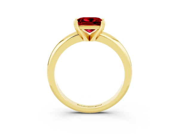 Yellow gold Princess Cut Ruby Solitaire Engagement Ring with Round Band and Four-Prong Setting