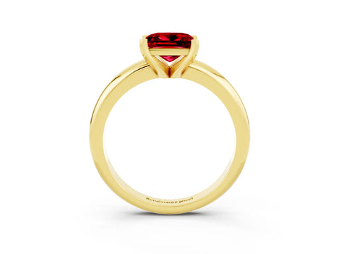 Yellow gold Princess Cut Ruby Solitaire Engagement Ring with Round Band and Four-Prong Setting_3