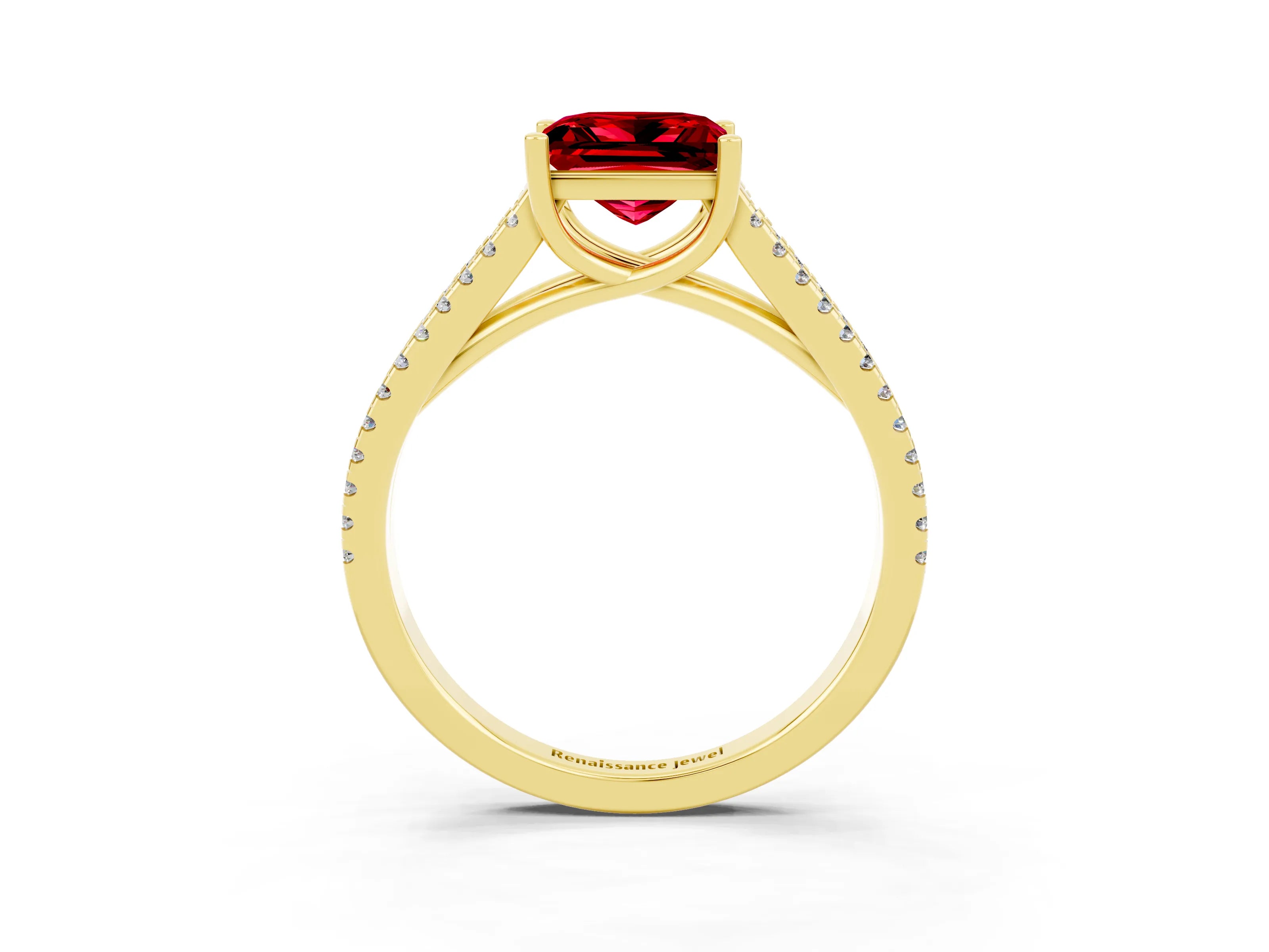 Yellow gold Princess Cut Ruby Solitaire Engagement Ring with Split Shank Pavé Band_3