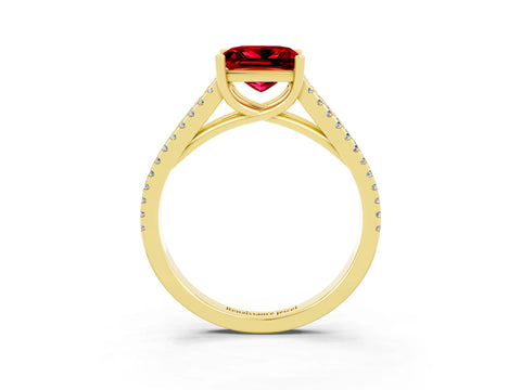 Yellow gold Princess Cut Ruby Solitaire Engagement Ring with Split Shank Pavé Band_3