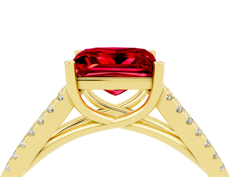 Yellow gold Princess Cut Ruby Solitaire Engagement Ring with Split Shank Pavé Band_4