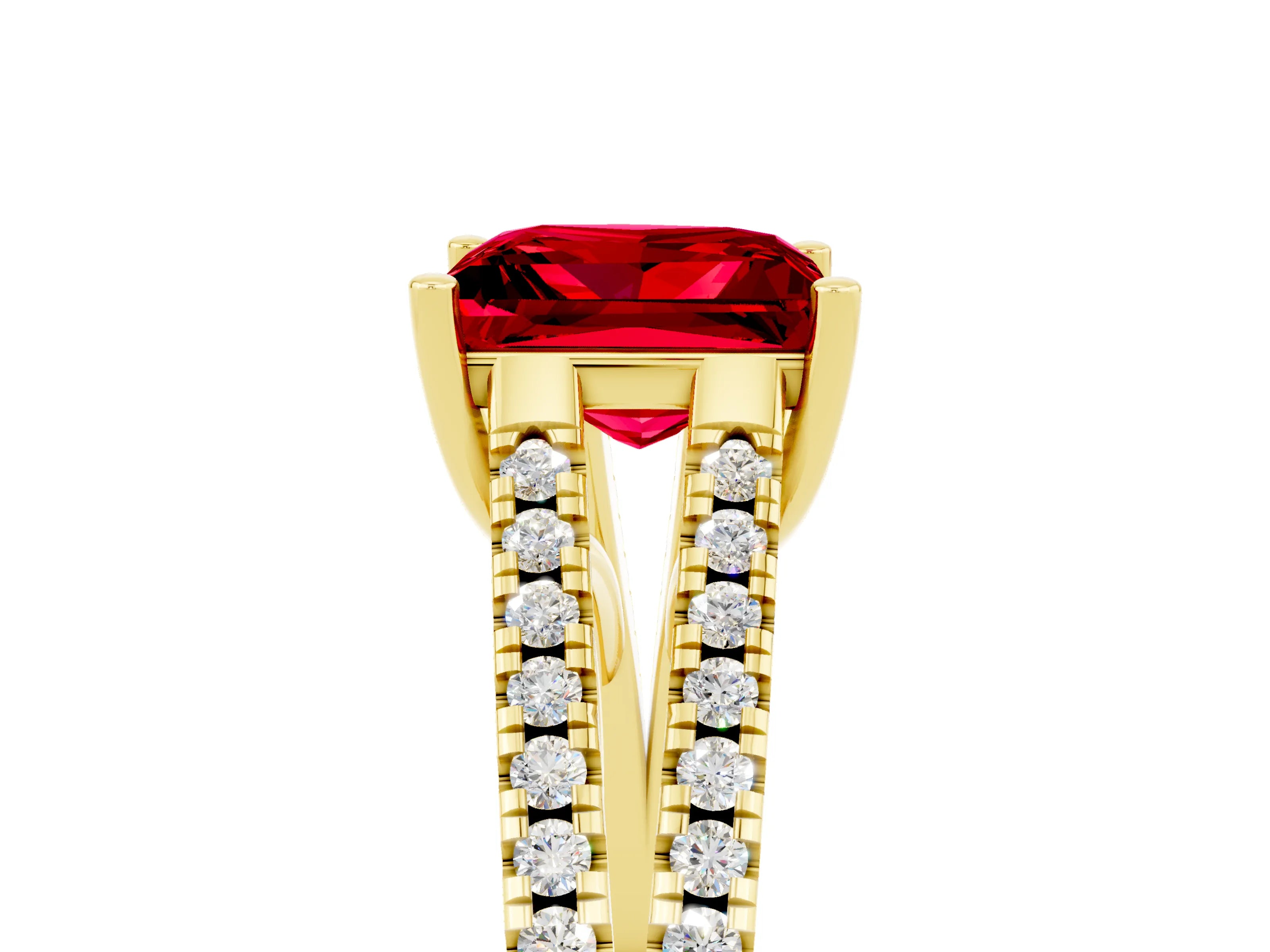 Yellow gold Princess Cut Ruby Solitaire Engagement Ring with Split Shank Pavé Band_5