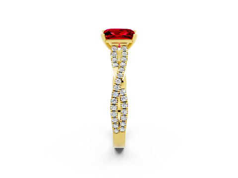 Yellow gold Princess Cut Ruby Solitaire Engagement Ring with Twisted Pavé Band and Four-Prong Setting_14
