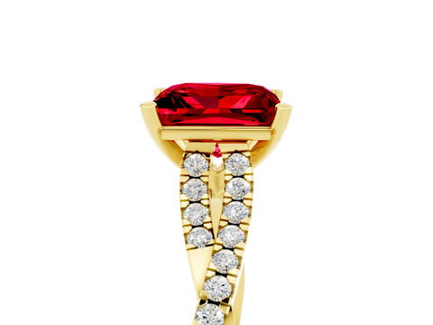 Yellow gold Princess Cut Ruby Solitaire Engagement Ring with Twisted Pavé Band and Four-Prong Setting_17