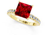 Yellow gold Princess Cut Ruby Solitaire Pavé Band with Four-Prong Setting_1