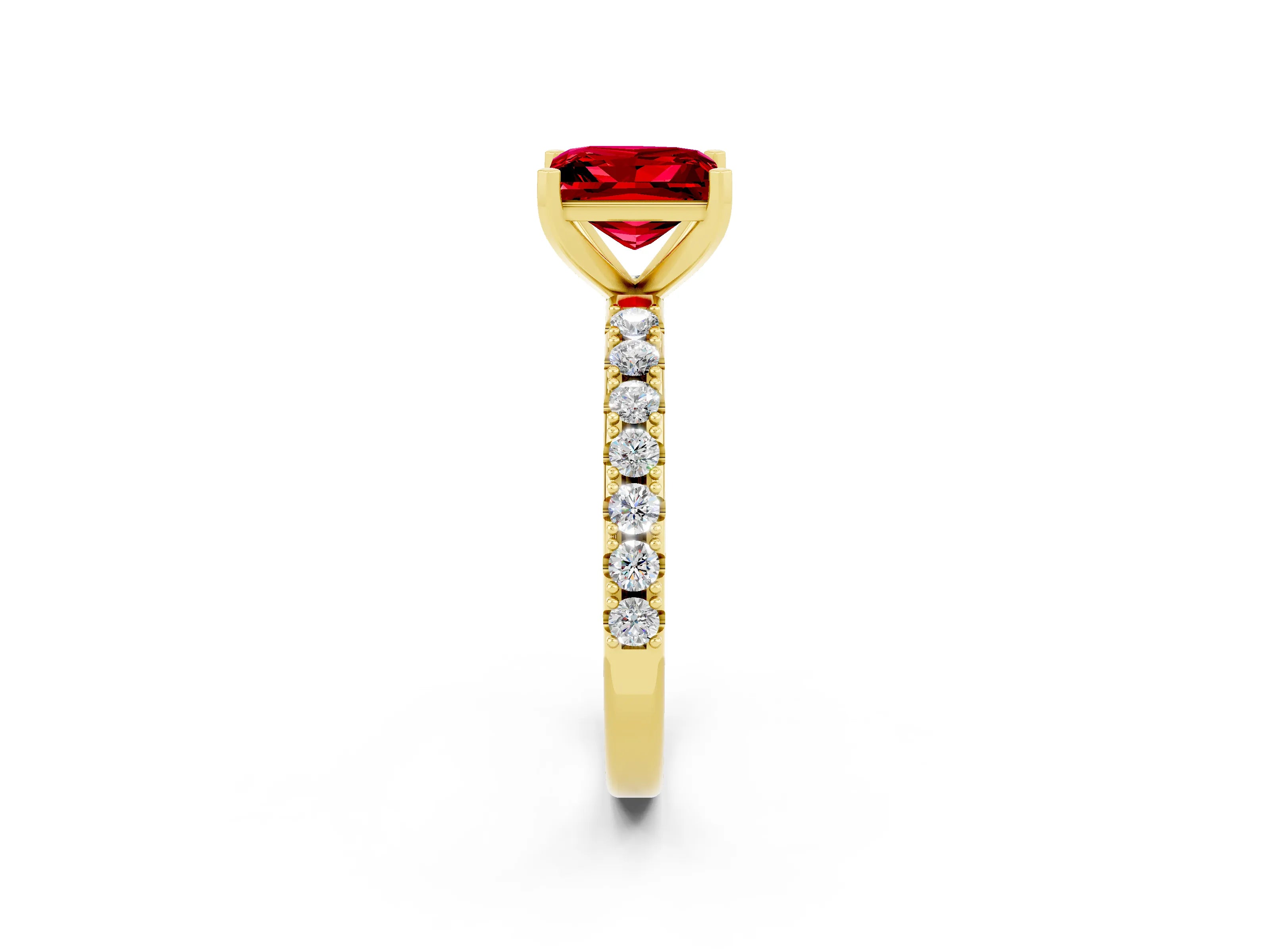 Yellow gold Princess Cut Ruby Solitaire Pavé Band with Four-Prong Setting_2