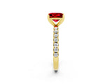 Yellow gold Princess Cut Ruby Solitaire Pavé Band with Four-Prong Setting_2