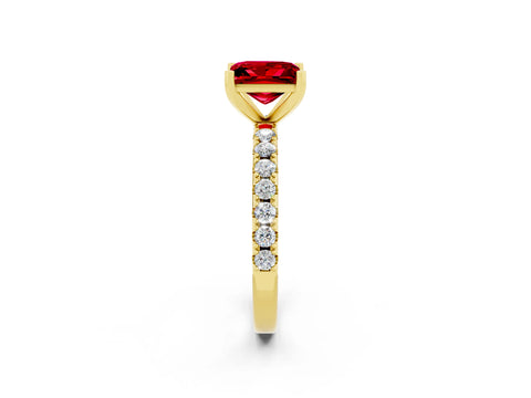 Yellow gold Princess Cut Ruby Solitaire Pavé Band with Four-Prong Setting_2