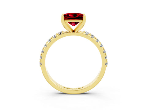 Yellow gold Princess Cut Ruby Solitaire Pavé Band with Four-Prong Setting_3
