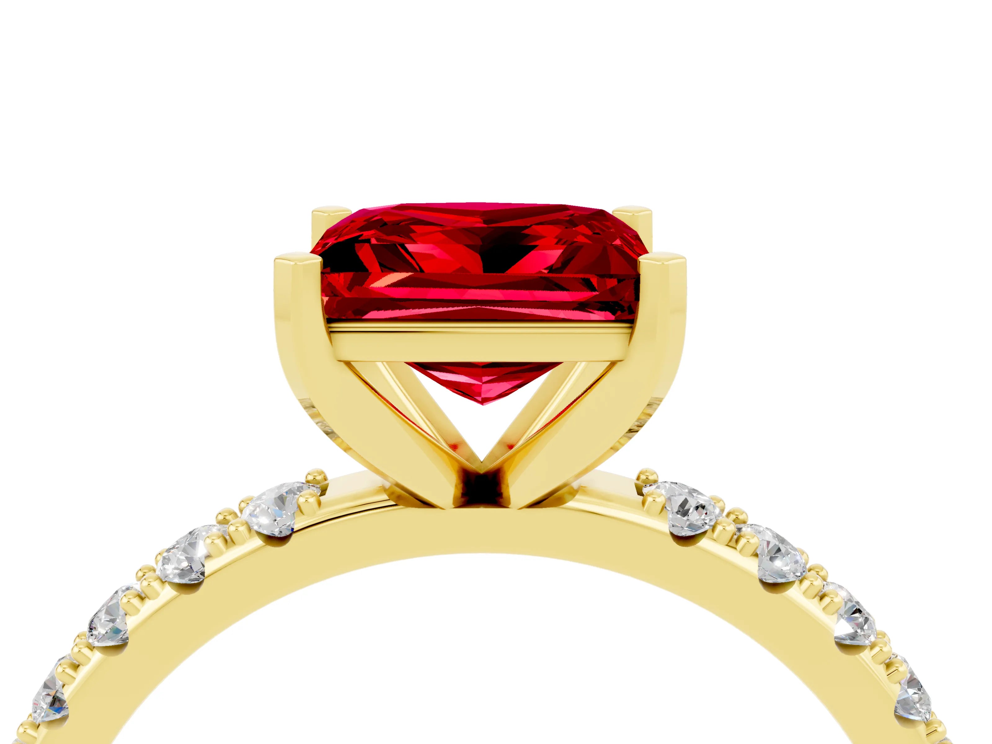 Yellow gold Princess Cut Ruby Solitaire Pavé Band with Four-Prong Setting_4