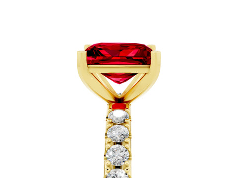 Yellow gold Princess Cut Ruby Solitaire Pavé Band with Four-Prong Setting_5