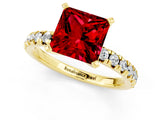 Yellow gold Princess Cut Ruby Solitaire Pavé Engagement Ring with Round Band and Prong Setting_13