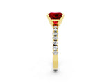 Yellow gold Princess Cut Ruby Solitaire Pavé Engagement Ring with Round Band and Prong Setting_14