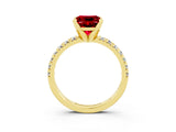 Yellow gold Princess Cut Ruby Solitaire Pavé Engagement Ring with Round Band and Prong Setting_15