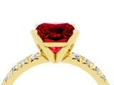 Yellow gold Princess Cut Ruby Solitaire Pavé Engagement Ring with Round Band and Prong Setting_16