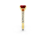 Yellow gold Princess Cut Ruby Solitaire Pavé Engagement Ring with Round Band and Prong Setting_68
