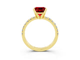Yellow gold Princess Cut Ruby Solitaire Pavé Engagement Ring with Round Band and Prong Setting_69