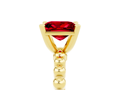 Yellow gold Princess Cut Ruby Solitaire Ring with Beaded Band and Prong Setting_5