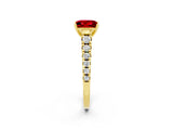 Yellow gold Princess Cut Ruby Solitaire Ring with Cathedral Setting and Pavé Band_2