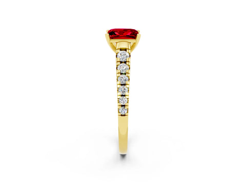 Yellow gold Princess Cut Ruby Solitaire Ring with Cathedral Setting and Pavé Band_2