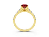 Yellow gold Princess Cut Ruby Solitaire Ring with Cathedral Setting and Pavé Band_3