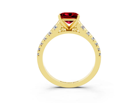 Yellow gold Princess Cut Ruby Solitaire Ring with Cathedral Setting and Pavé Band_3