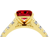 Yellow gold Princess Cut Ruby Solitaire Ring with Cathedral Setting and Pavé Band_4