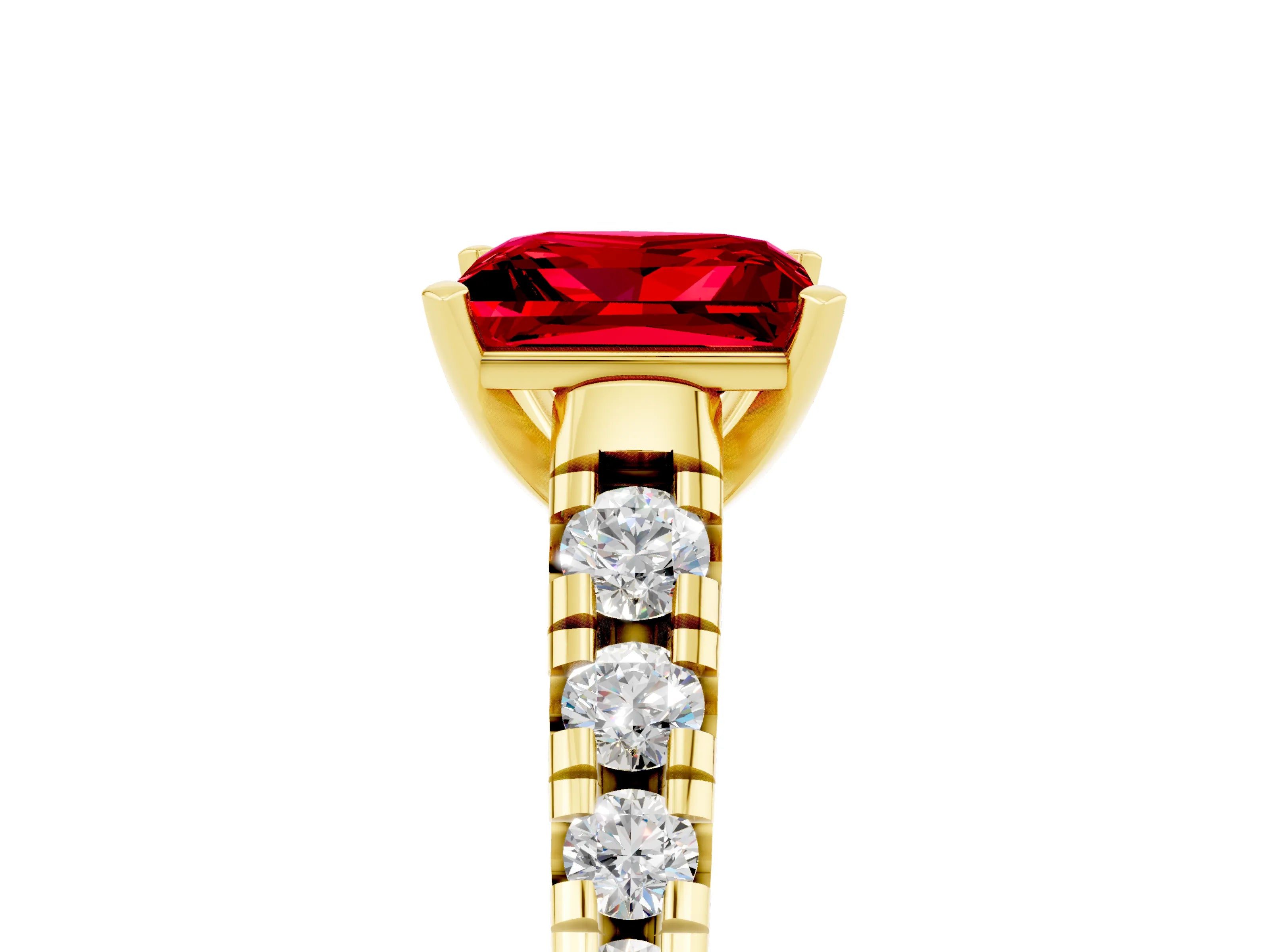 Yellow gold Princess Cut Ruby Solitaire Ring with Cathedral Setting and Pavé Band_5