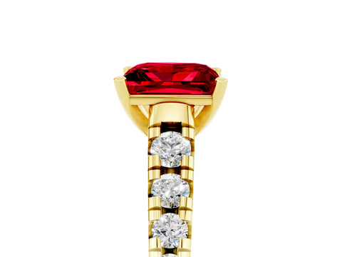 Yellow gold Princess Cut Ruby Solitaire Ring with Cathedral Setting and Pavé Band_5