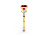 Yellow gold Princess Cut Ruby Solitaire Ring with Crossover Gallery and Round  Pavé Band_14