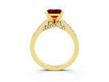 Yellow gold Princess Cut Ruby Solitaire Ring with Crossover Gallery and Round  Pavé Band_15