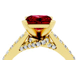 Yellow gold Princess Cut Ruby Solitaire Ring with Crossover Gallery and Round  Pavé Band_16