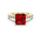 Yellow gold Princess Cut Ruby Solitaire Ring with Crossover Gallery and Round  Pavé Band_36