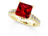 Yellow gold Princess Cut Ruby Solitaire Ring with Crossover Gallery and Round  Pavé Band_37