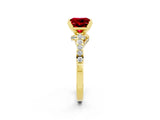 Yellow gold Princess Cut Ruby Solitaire Ring with Crossover Gallery and Round  Pavé Band_38