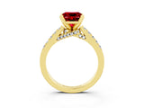 Yellow gold Princess Cut Ruby Solitaire Ring with Crossover Gallery and Round  Pavé Band_39
