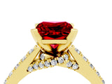 Yellow gold Princess Cut Ruby Solitaire Ring with Crossover Gallery and Round  Pavé Band_40