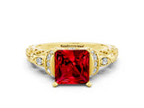 Yellow gold Princess Cut Ruby Solitaire Ring with Filigree Band and Four-Prong Setting_36