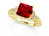 Yellow gold Princess Cut Ruby Solitaire Ring with Filigree Band and Four-Prong Setting_37