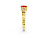 Yellow gold Princess Cut Ruby Solitaire Ring with Filigree Band and Four-Prong Setting_38