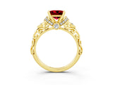 Yellow gold Princess Cut Ruby Solitaire Ring with Filigree Band and Four-Prong Setting_39