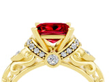 Yellow gold Princess Cut Ruby Solitaire Ring with Filigree Band and Four-Prong Setting_40