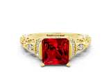 Yellow gold Princess Cut Ruby Solitaire Ring with Filigree Band and Four-Prong Setting_48