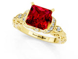 Yellow gold Princess Cut Ruby Solitaire Ring with Filigree Band and Four-Prong Setting_49