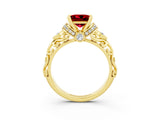 Yellow gold Princess Cut Ruby Solitaire Ring with Filigree Band and Four-Prong Setting_51