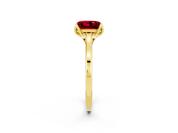 Yellow gold Princess Cut Ruby Solitaire Ring with Flower Prong Setting and Classic Band