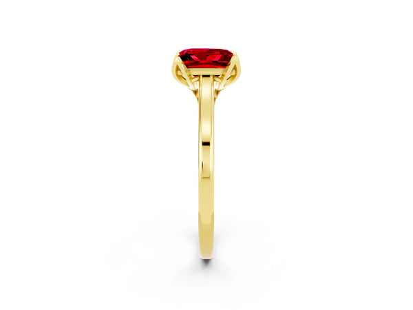 Yellow gold Princess Cut Ruby Solitaire Ring with Flower Prong Setting and Classic Band