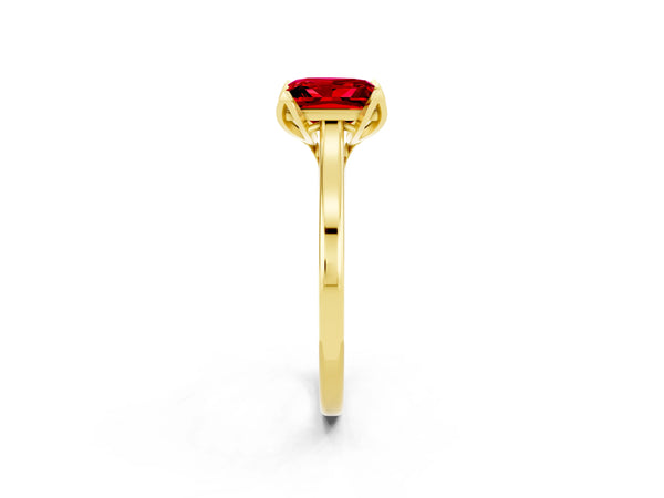 Yellow Gold Princess Cut Lab-Grown Ruby Floral Solitaire Engagement Ring with Plain Band