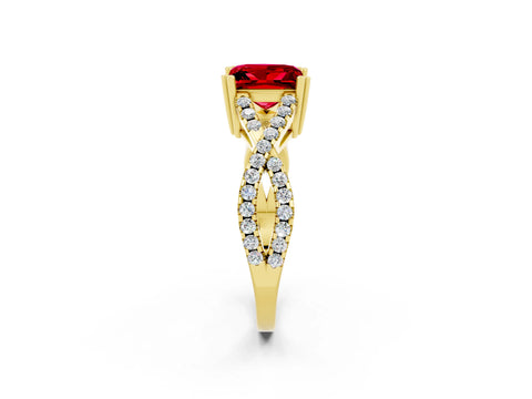 Yellow gold Princess Cut Ruby Solitaire Ring with Four-Prong Setting and Twisted Pavé Band_2
