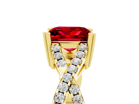 Yellow gold Princess Cut Ruby Solitaire Ring with Four-Prong Setting and Twisted Pavé Band_5